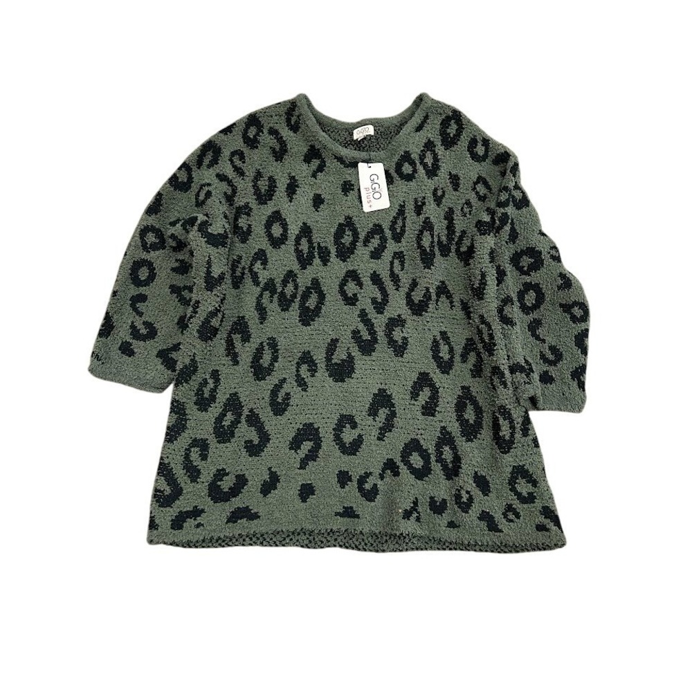 GiGio Plus Olive Green Black Leopard‎ Print Cozy Chenille Sweater 2XL NEW
